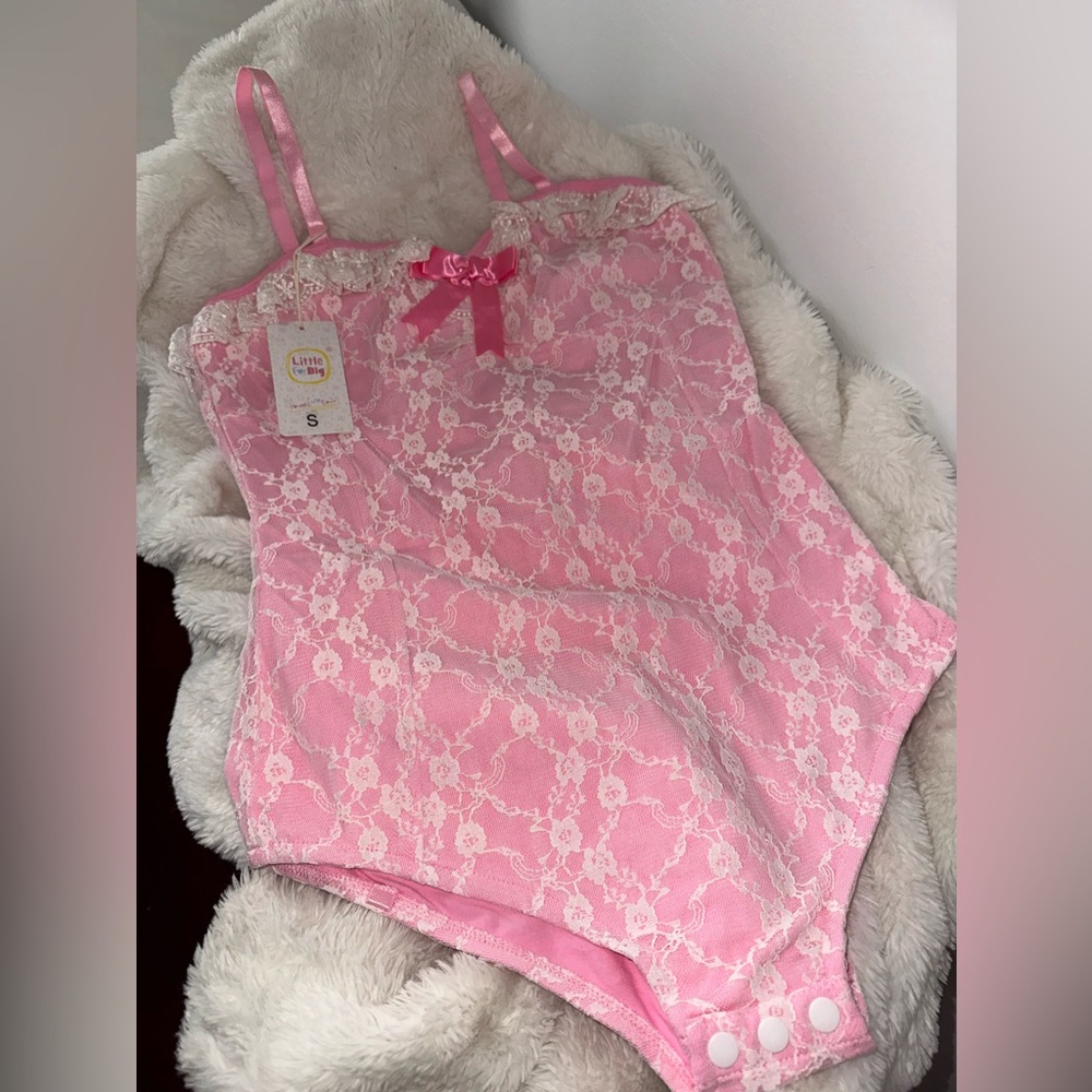 NWT Rare Little For Big Pink Bow Lace Onesie - Picture 3 of 5
